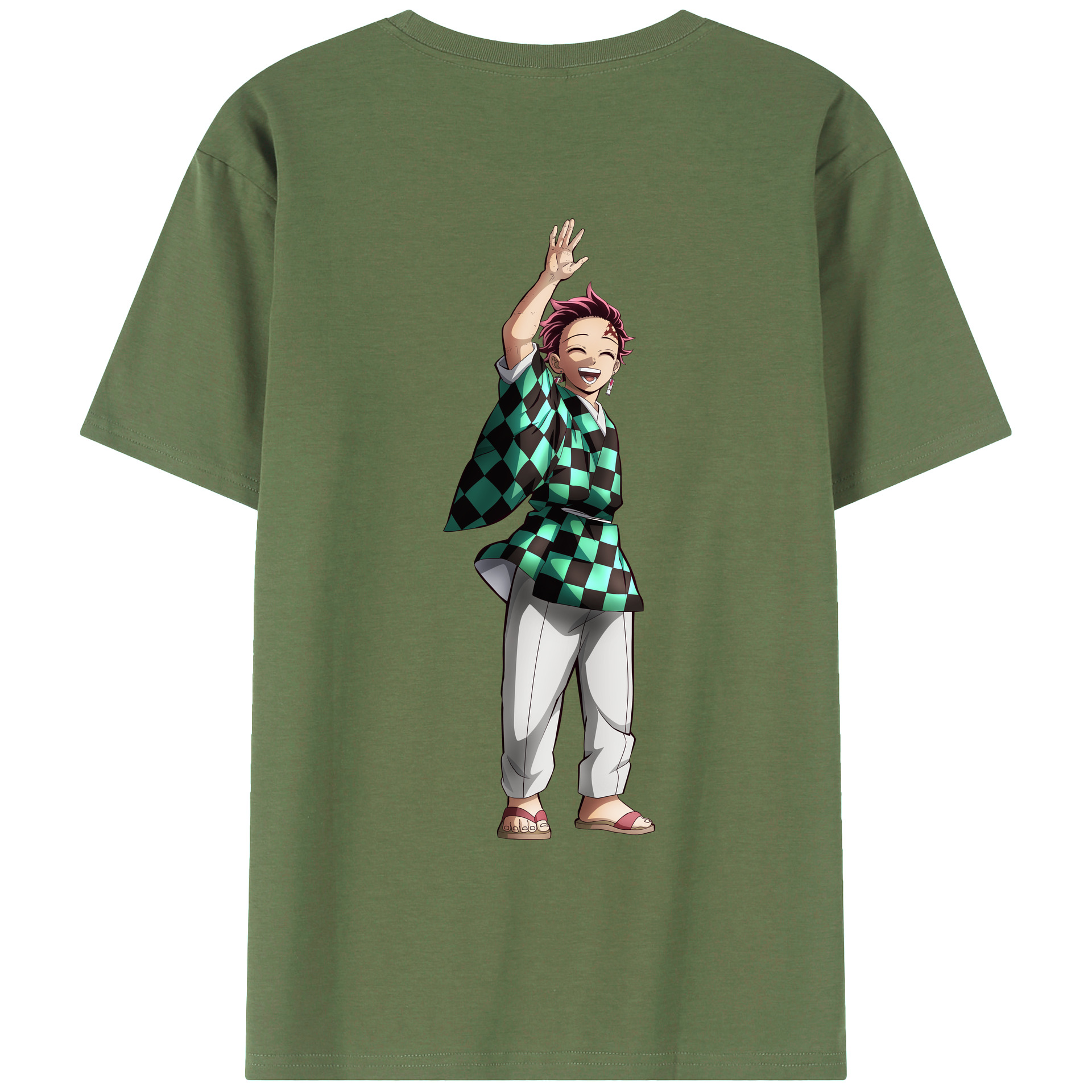 （画像用） 鬼滅の刃 竈門 炭治郎／かまど たんじろう Kamado Tanjirou 綿100％ メンズ半袖Tシャツ（バックプリント） 通気性